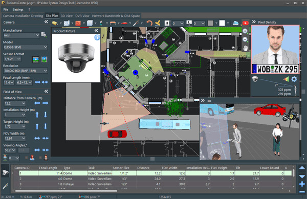 Ferramentas de software para configurar o campo de visão de câmeras de segurança.