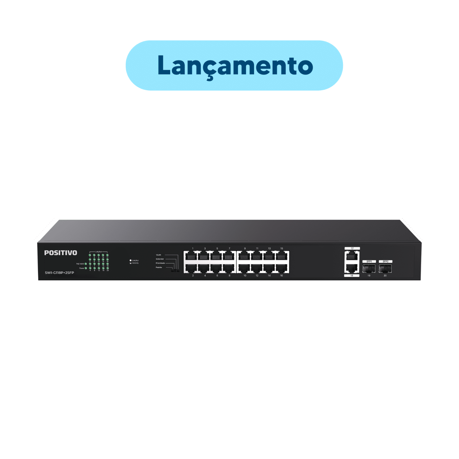 SWITCH PoE NÃO GERENCIÁVEL GIGABIT, 20 PORTAS – SWI-G118P+2SFP