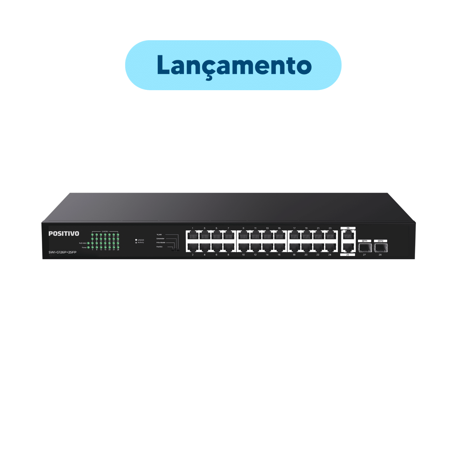 SWITCH PoE NÃO GERENCIÁVEL  GIGABIT, 28 PORTAS – SWI-G126P+2SFP